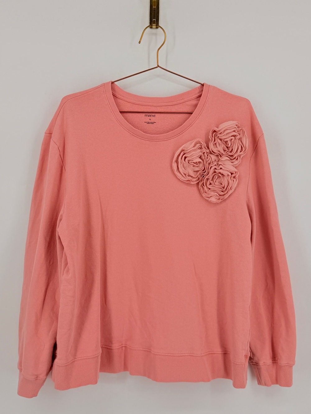 Maeve Anthropologie Coral Pink Floral Appliqué Sweatshirt Size XL